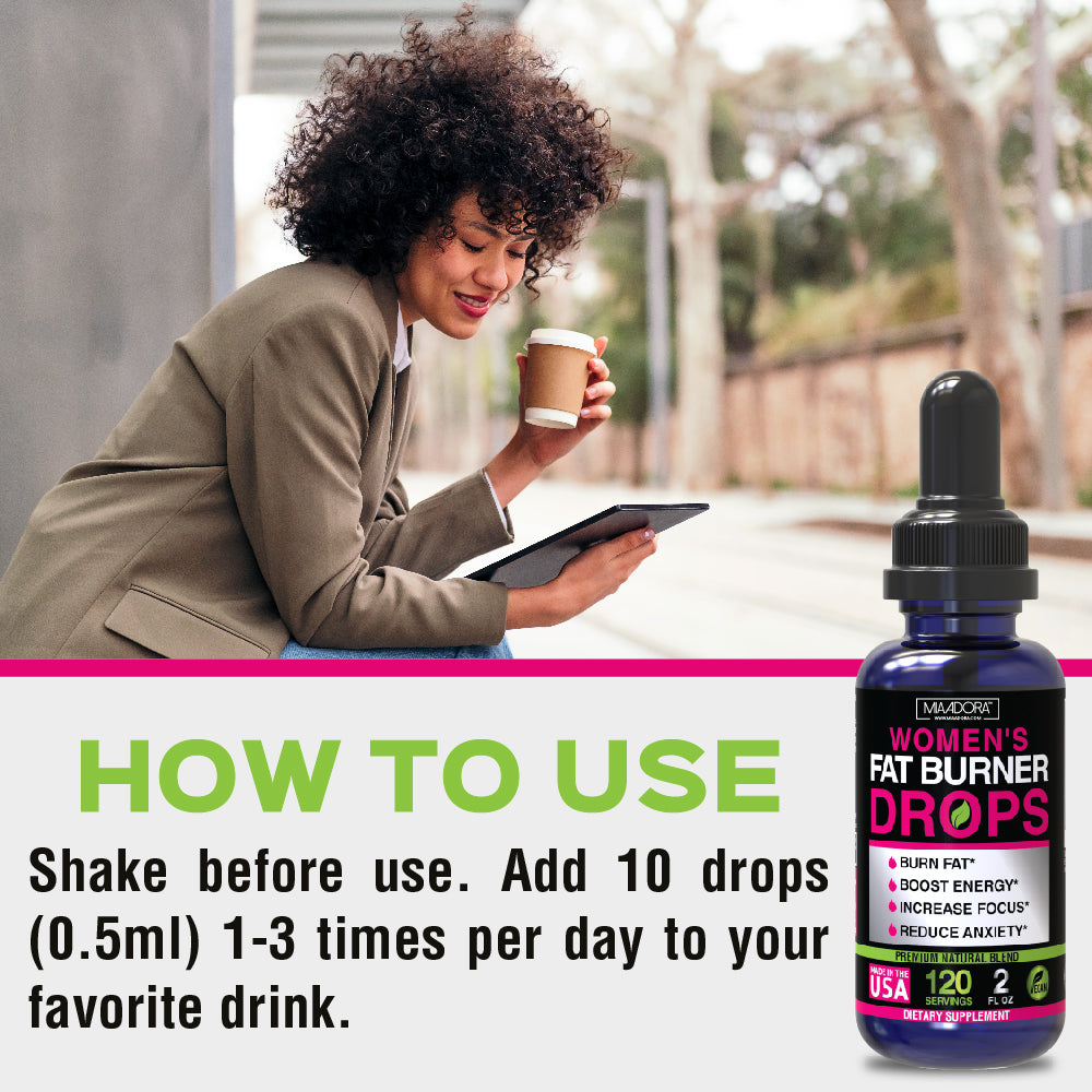 Premium Natural Fat Burner & Energy Drops for Women with Adaptogens-