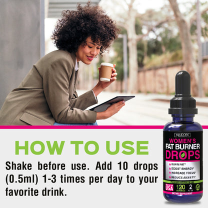 Premium Natural Fat Burner & Energy Drops for Women with Adaptogens-