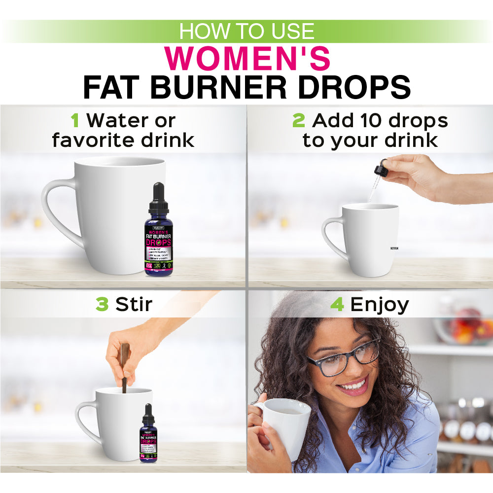 Premium Natural Fat Burner & Energy Drops for Women with Adaptogens-