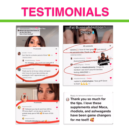Social media testimonials from women who tried and love Fat Burner drops for energy supplement