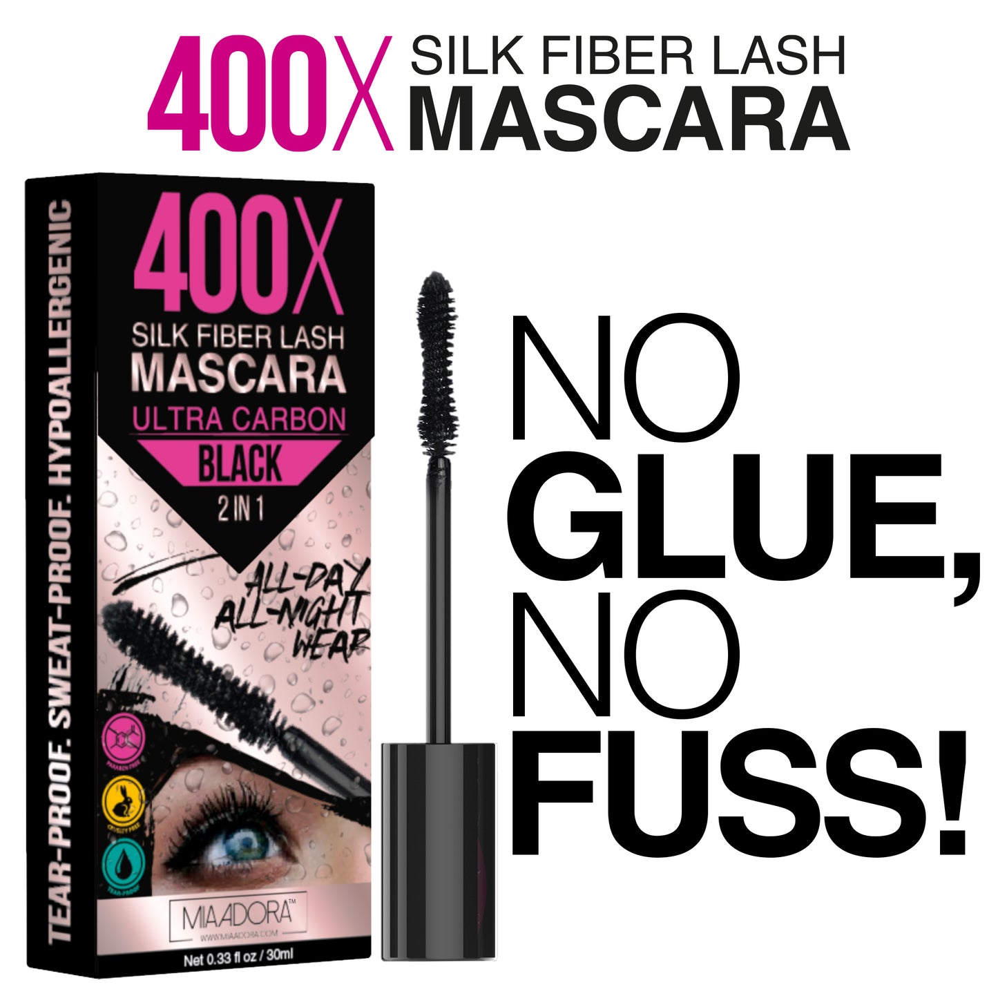 400X Fiber Lash Mascara by Mia Adora- Achieve Stunning, Voluminous Lashes