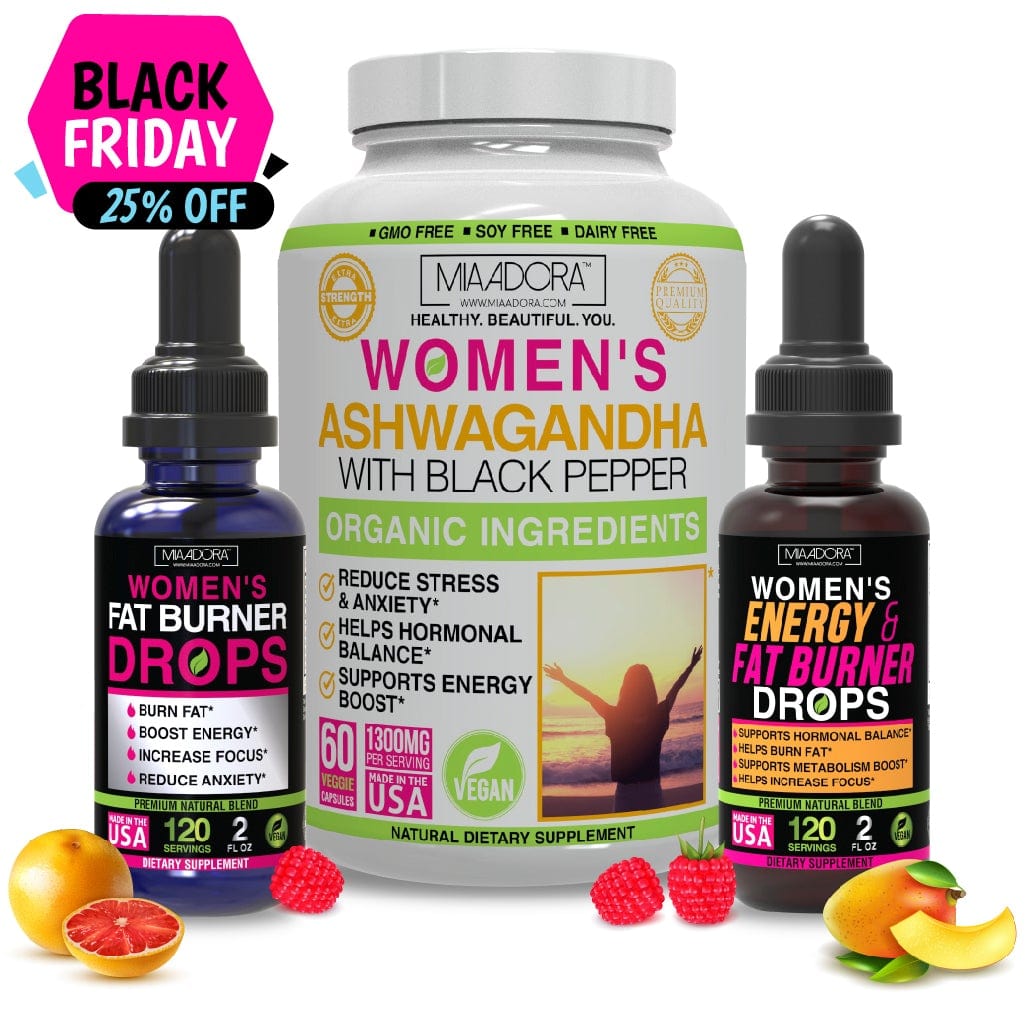 Weight Loss, Energy and Stress Super Bundle [Ashwagandha Capsules, Fat Burner & Energy Drops]